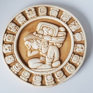 Mayan Zodiac Calendar Mexican 3D Ceramic Clay Disc 4.5" by Renato Dorfman